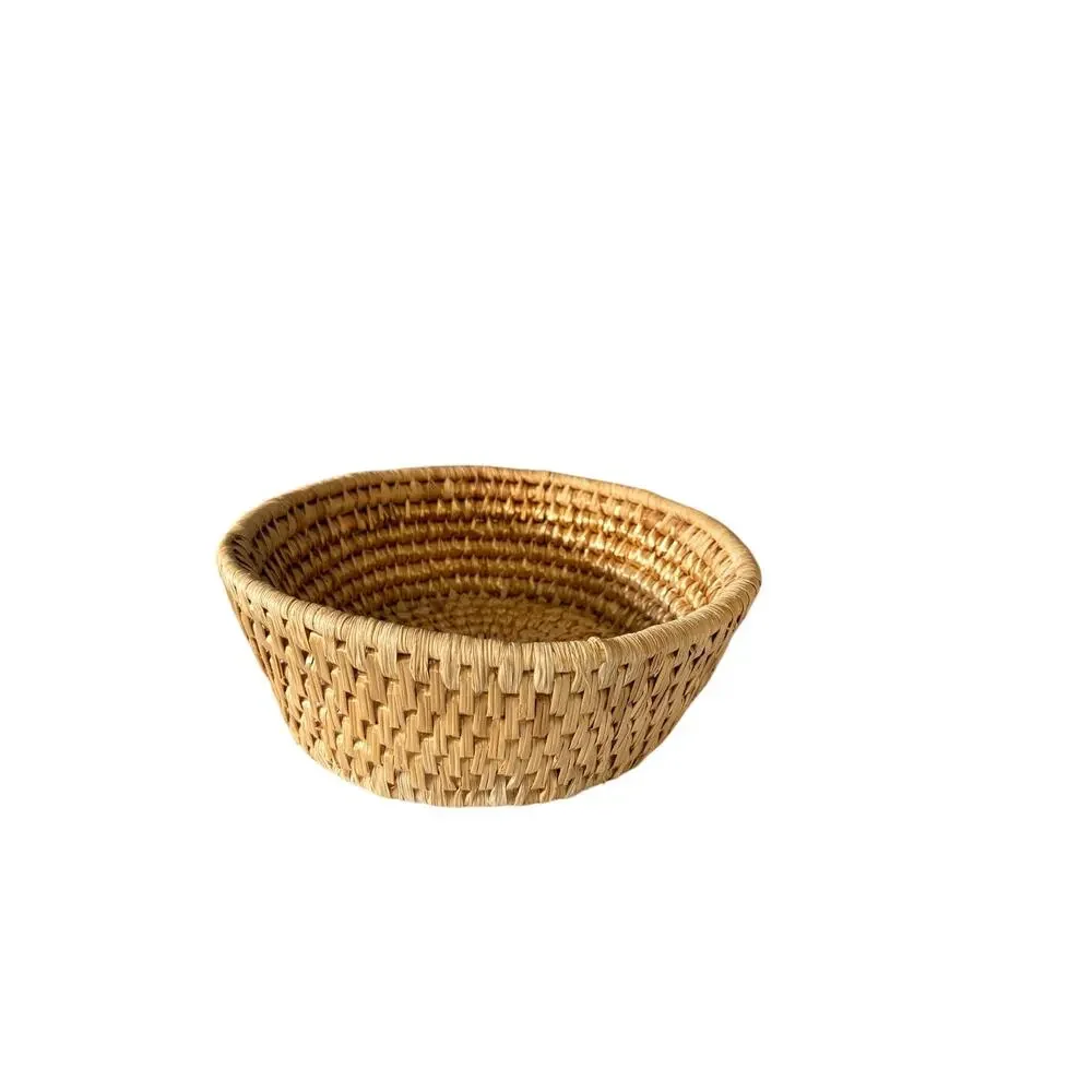 Vintage Handmade Hand Woven Weave Large Basket Bowl Round Tan 9.5 x 4